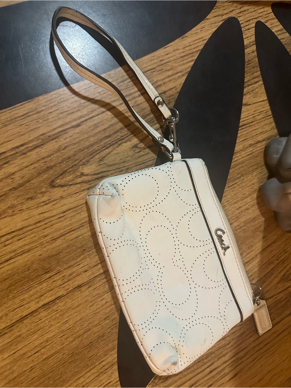 Vintage Coach White Perforated Leather Wristlet